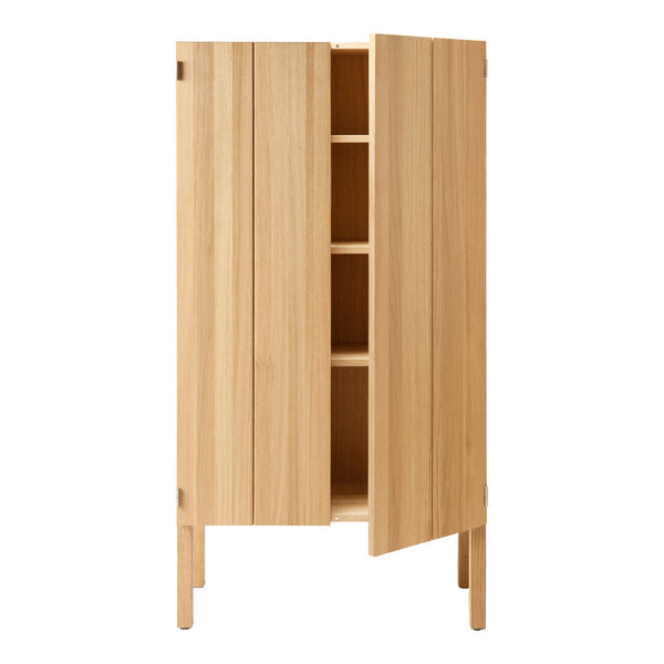 Natural wood cabinet featuring a light, smooth finish with vertical grain patterns and minimalist design.