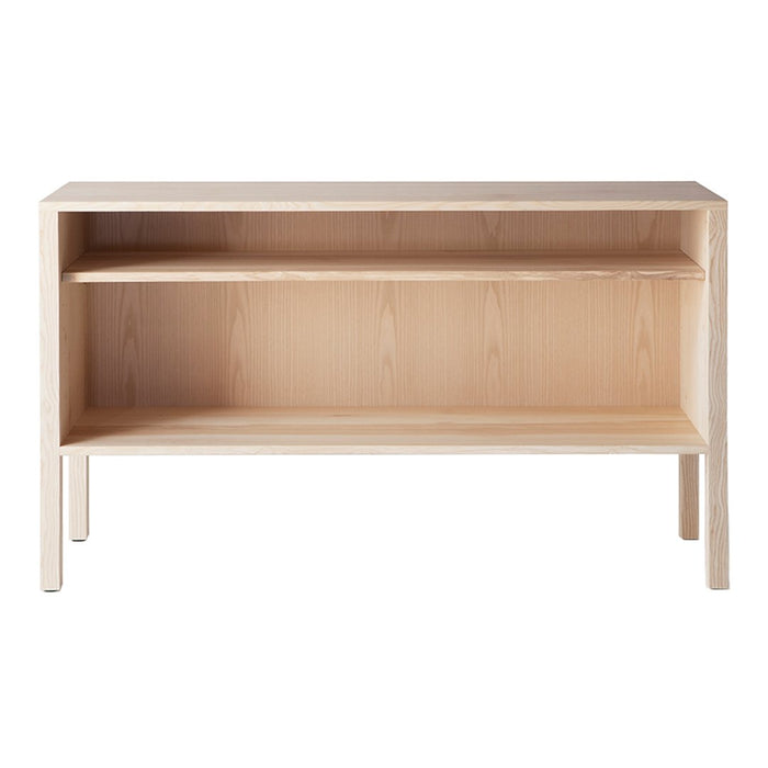 Light natural wood console table with a minimalist design and clean lines, featuring a smooth, unblemished finish.