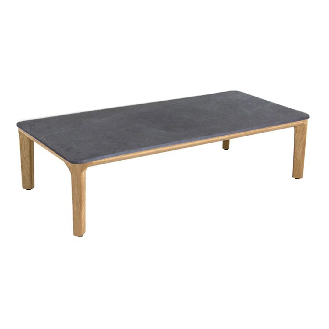 Gray tabletop with a smooth texture and natural wood legs in a simple, modern design.