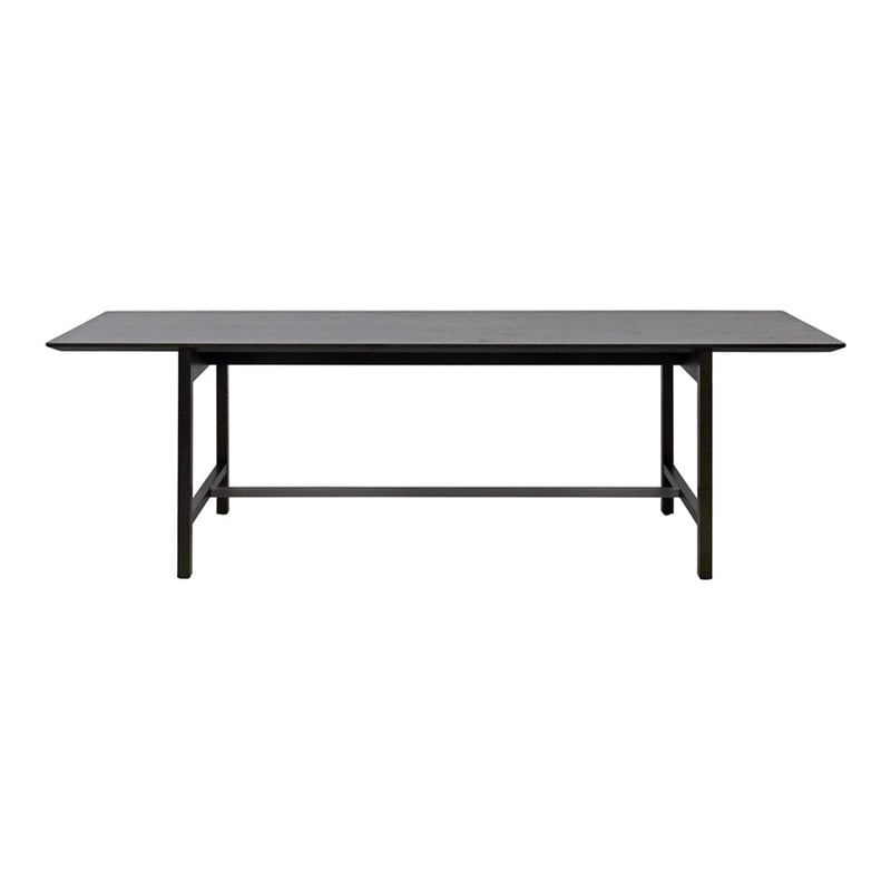 Black rectangular table with a sleek, minimalist design and uniform surface, perfect for modern decor.