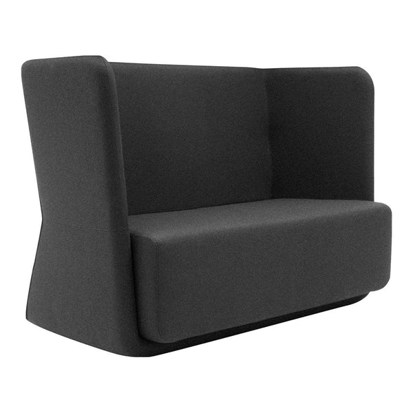 Modern black two-seater sofa with a sleek, minimalist design and smooth upholstery. Ideal for contemporary decor.