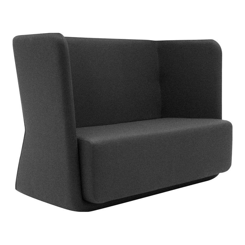 Modern black two-seater sofa with a sleek, minimalist design and smooth upholstery. Ideal for contemporary decor.