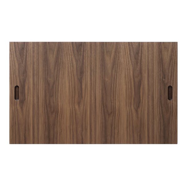 "Rich walnut wood grain texture with subtle linear patterns, perfect for modern decor."