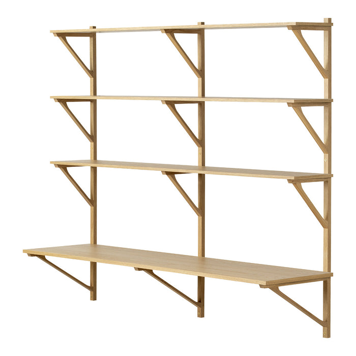 Light natural wood shelving unit with clean lines and minimalist design, featuring a warm, neutral tone.