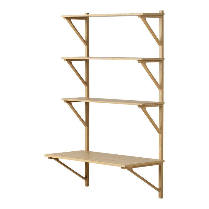 Natural wood shelving unit in a light beige finish with sleek, minimalist design and open shelving pattern.