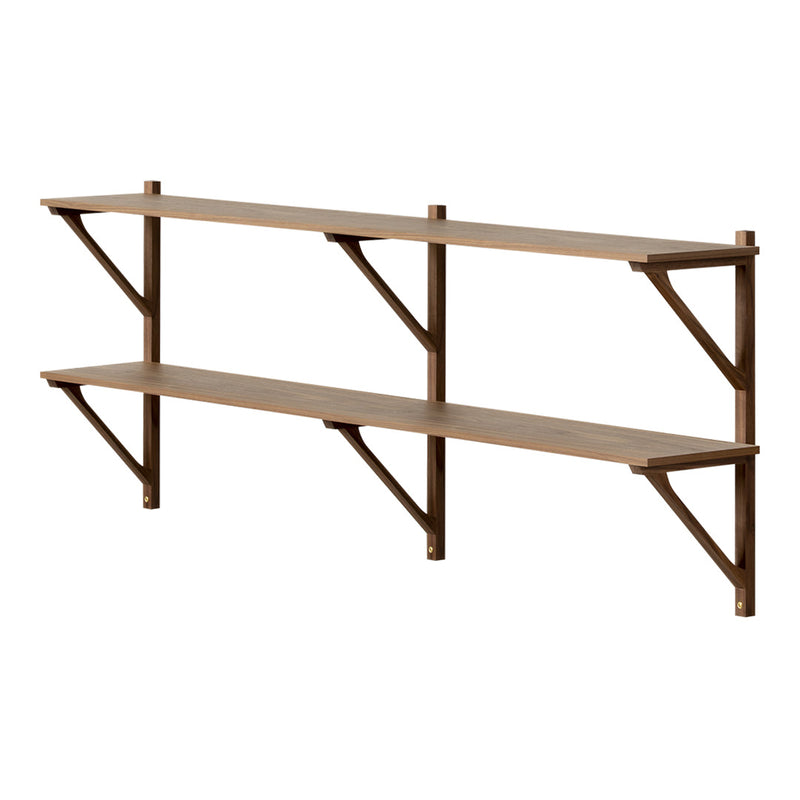 Brown wooden wall shelves with a simple, minimalist design and sturdy black metal brackets. Perfect for modern decor.