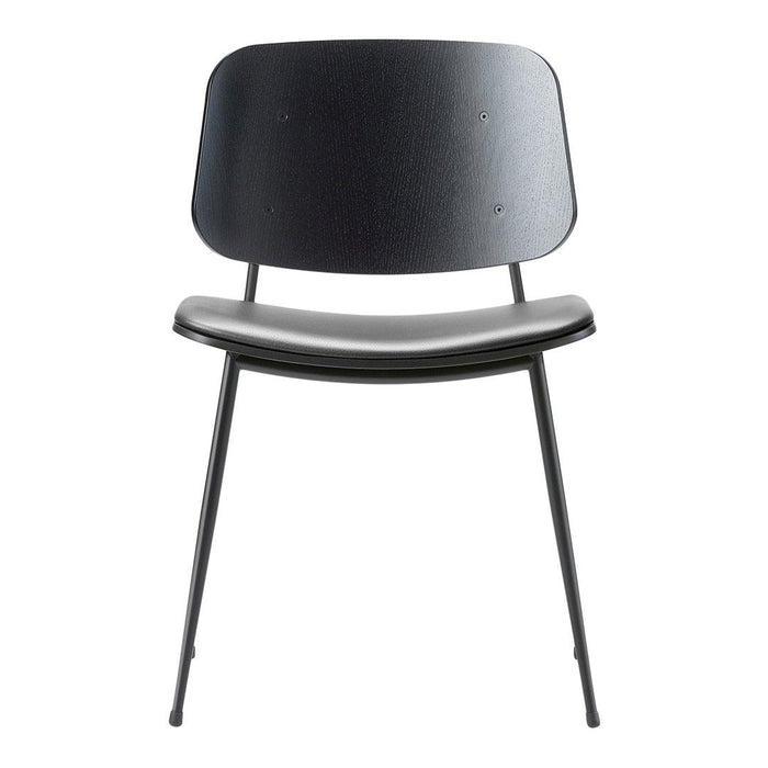 Sleek black wooden chair with smooth surfaces and minimalistic design, featuring a matte finish and clean lines.