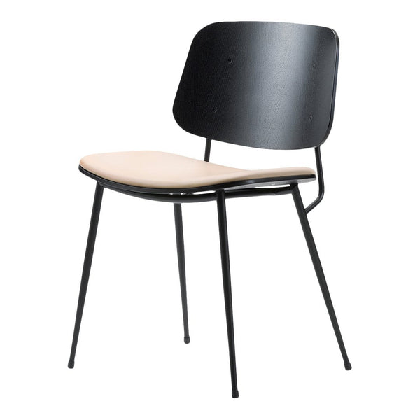Black and beige chair with a sleek, minimalist design and smooth, curved lines. Perfect for modern decor.