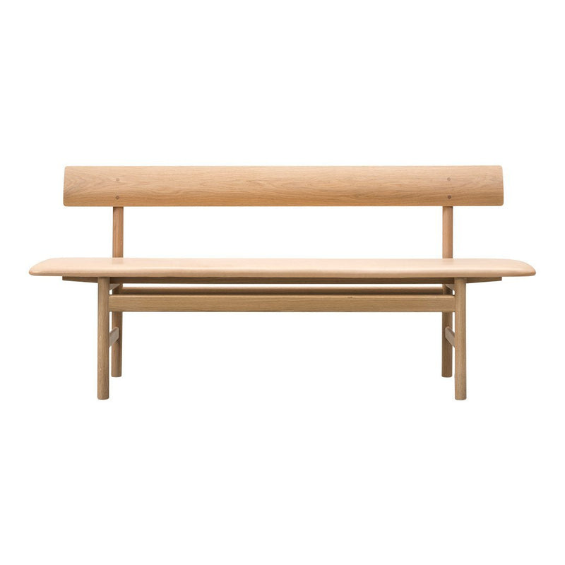 Natural wood bench in a light, minimalistic design with smooth patterns and a sleek finish. Ideal for modern spaces.