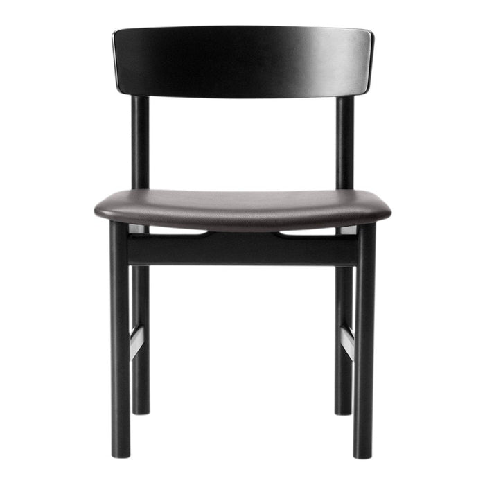 Black wooden chair with a smooth finish and simple design, featuring a solid black backrest and seat.
