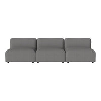 Gray modular sofa with a sleek, minimalist design and smooth fabric texture, perfect for modern interiors.