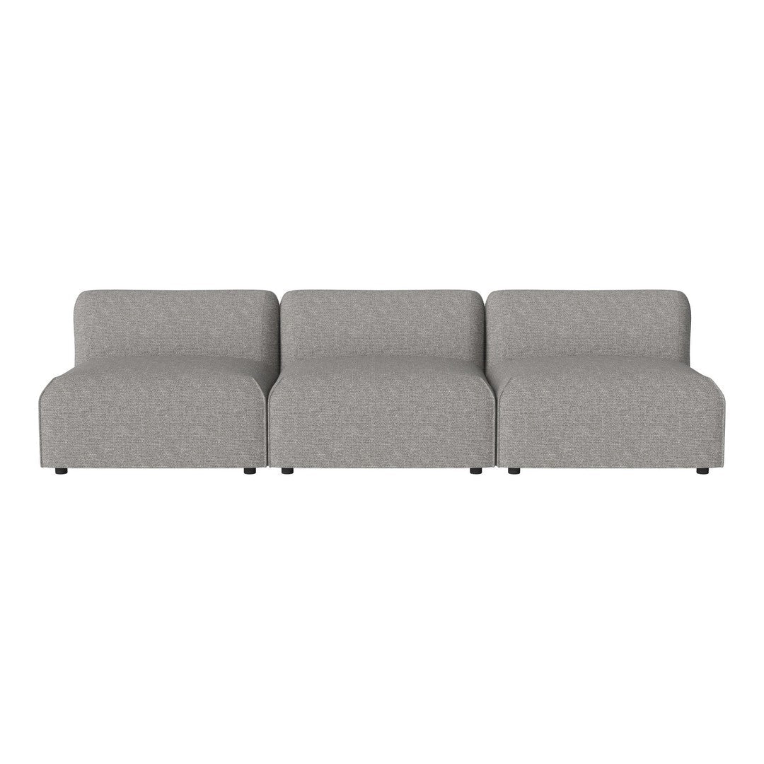 Gray modular sofa with a minimalist design, featuring a solid color and smooth texture for a modern look.