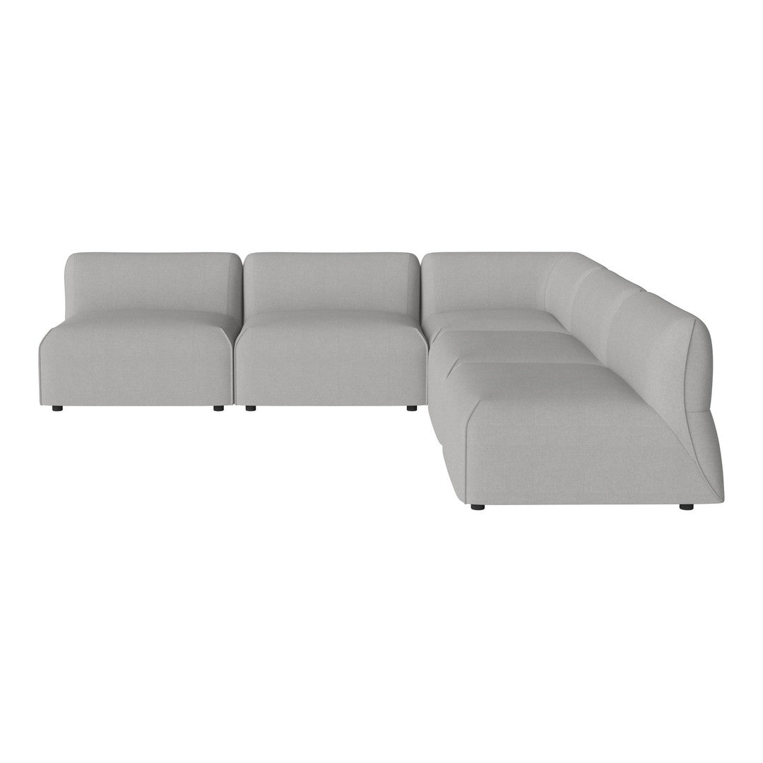 Light gray sectional sofa with a smooth, minimalist design and no visible patterns, perfect for modern decor.