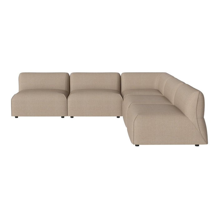 Beige modular sectional sofa with smooth, minimalist design and subtle stitching detail. Ideal for modern living spaces.