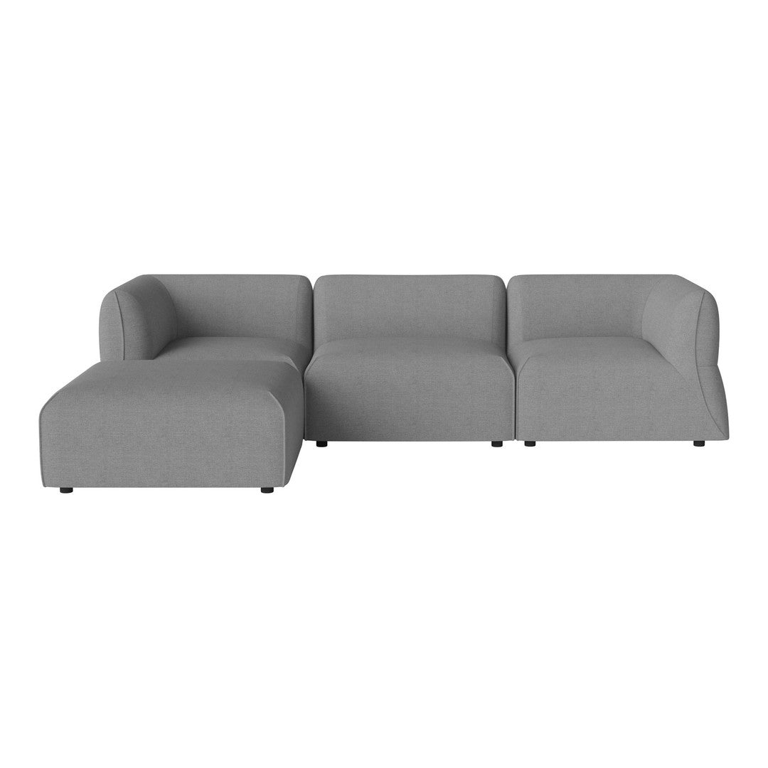 Gray sectional sofa with a modern design and smooth fabric texture, perfect for contemporary living spaces.