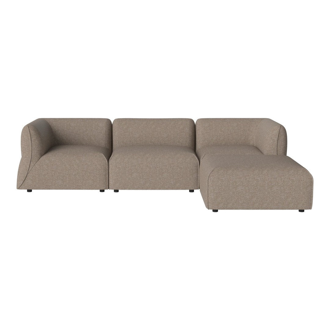 Sleek sectional sofa in warm taupe with a minimalist design and subtle textured fabric. Ideal for any modern living space.