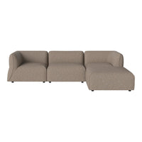 Sleek sectional sofa in warm taupe with a minimalist design and subtle textured fabric. Ideal for any modern living space.