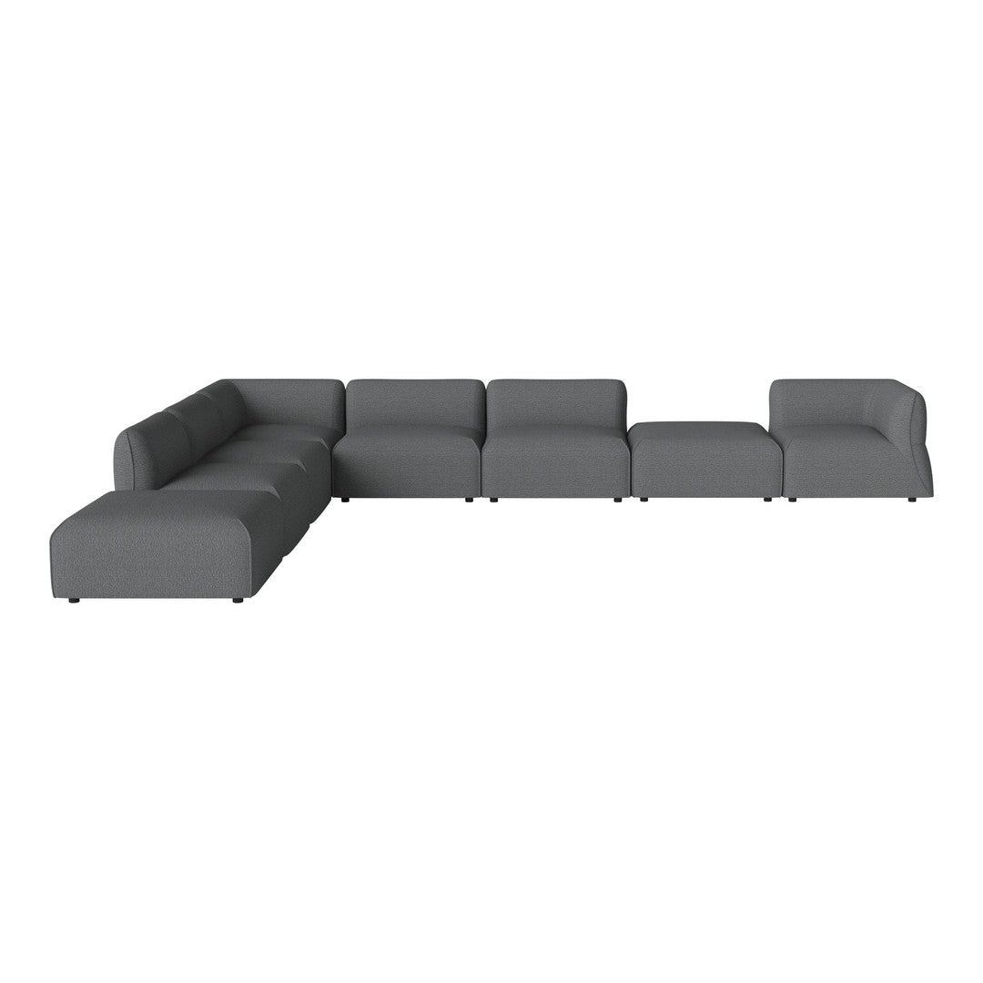 Gray sectional sofa with a sleek, modern design and minimalist style, featuring smooth fabric upholstery and no visible patterns.