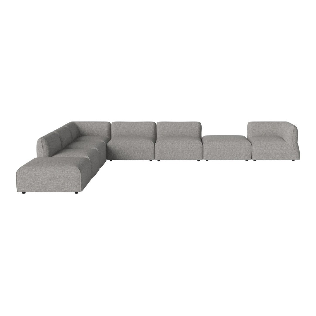 Light gray L-shaped sectional sofa with a smooth, minimalist design, featuring a soft fabric texture.