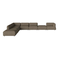 "Modern sectional sofa in a rich taupe fabric with a sleek, minimalist design and clean lines."