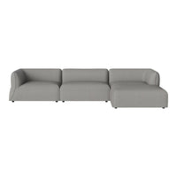 Stylish modular sofa in soft gray upholstery with smooth, contemporary lines, perfect for modern living spaces.