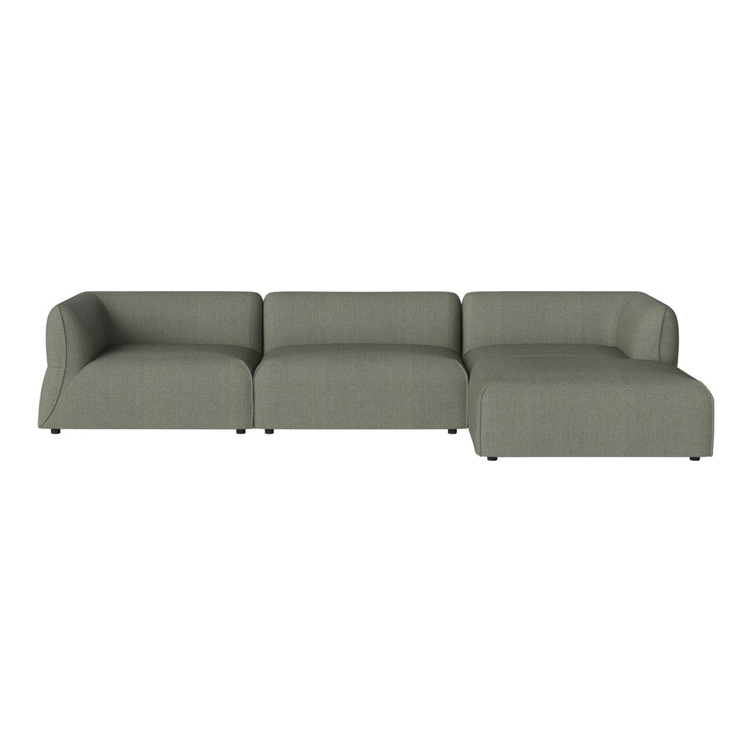 Olive green sectional sofa with smooth, modern upholstery and clean lines for a contemporary look.