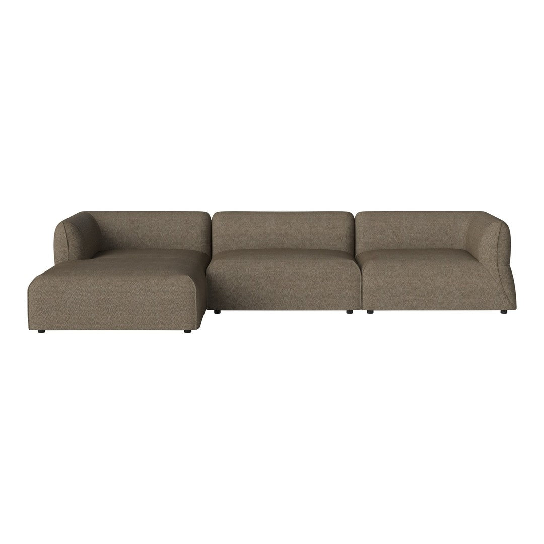 Brown fabric sectional sofa with clean lines and a modern design, perfect for contemporary living spaces.