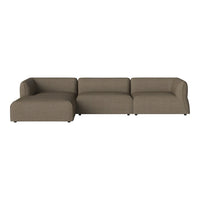 Brown fabric sectional sofa with clean lines and a modern design, perfect for contemporary living spaces.