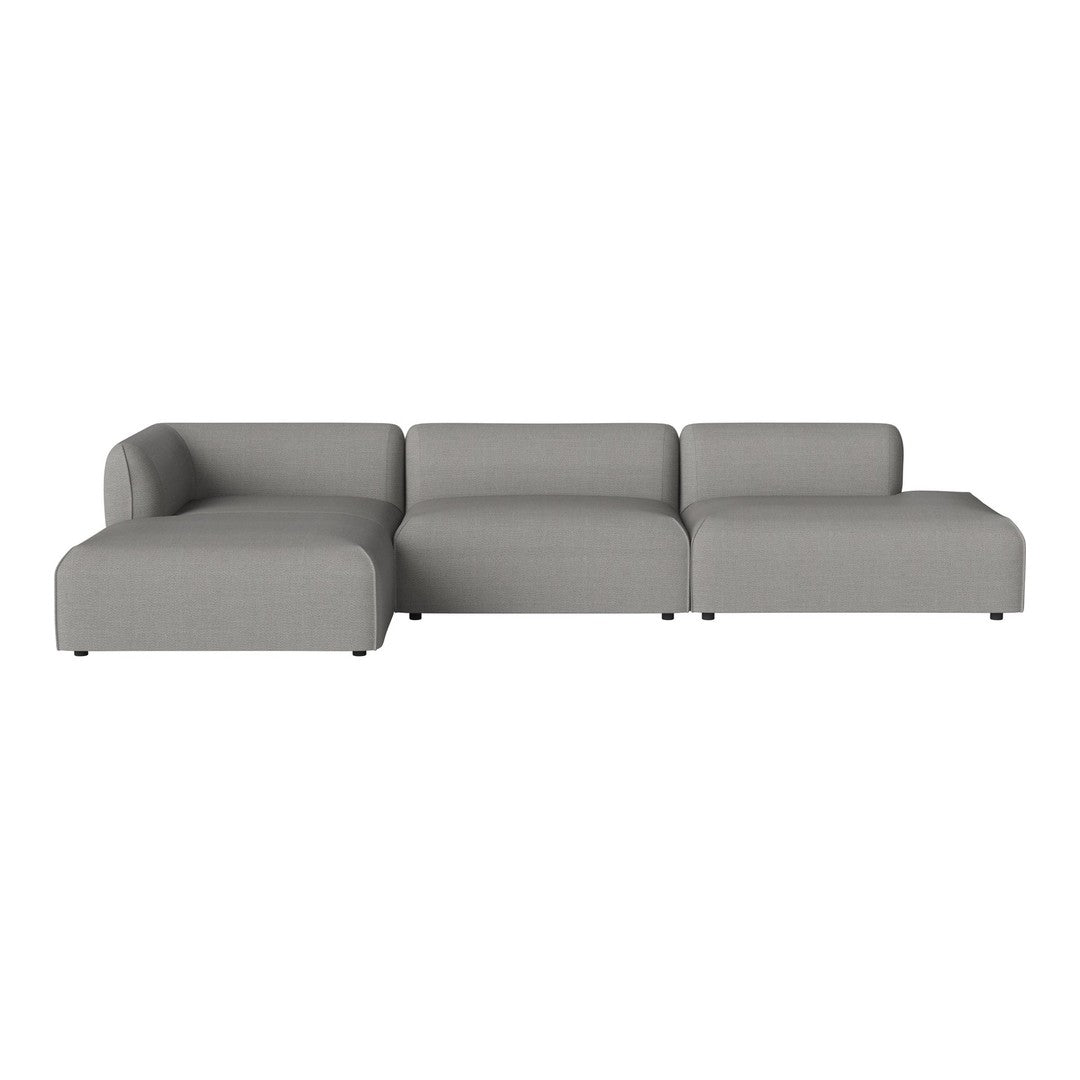 Gray sectional sofa with a sleek, modern design and smooth fabric texture. Perfect for stylish living spaces.