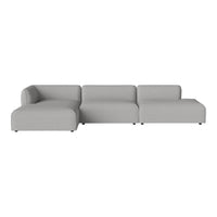 Gray sectional sofa with a modern, minimalist design and smooth fabric texture. Perfect for contemporary interiors.