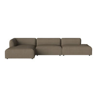 "Modern sectional sofa in a warm brown tone with sleek, minimalist design and smooth fabric texture."