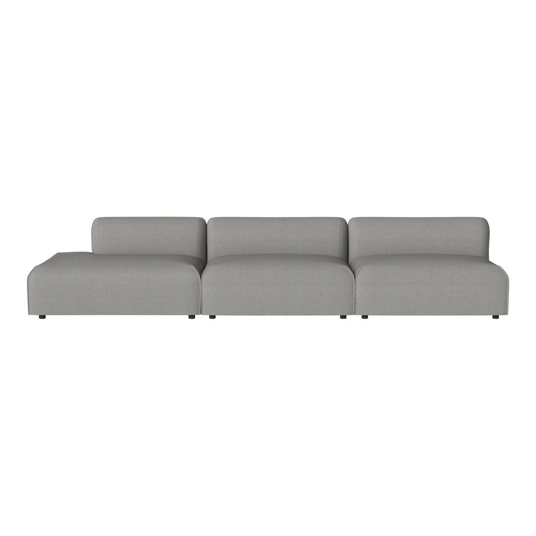 Light gray modular sofa with a minimalist design and smooth fabric texture, perfect for modern living spaces.