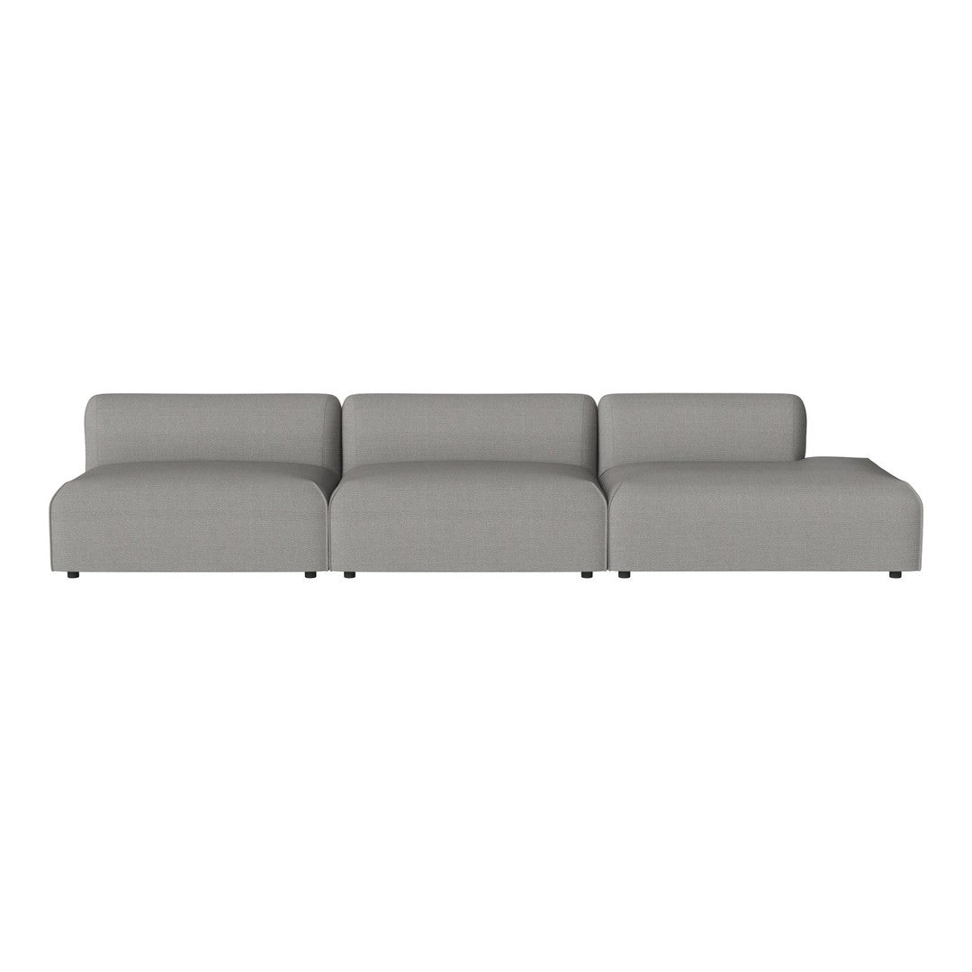 Modern three-piece sofa in a sleek light gray fabric with a minimalist design and no visible patterns.