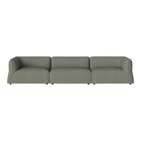 Sleek, modern sofa in soft olive green fabric with smooth, solid design and rounded armrests. Perfect for contemporary decor.