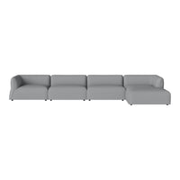Modern gray sectional sofa with a sleek, minimalistic design and smooth fabric upholstery. Perfect for contemporary spaces.