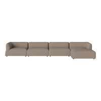 Beige modular sofa with clean lines and soft fabric, offering a modern and minimalist aesthetic.
