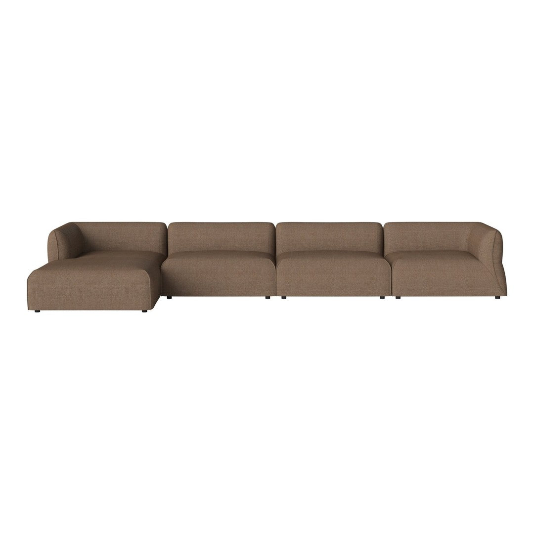 Brown modular sofa with smooth fabric, featuring a minimalist design and clean lines. Perfect for modern interiors.