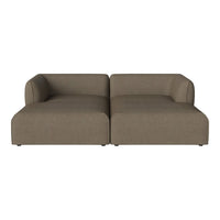 Brown two-piece sofa with a simple, modern design and textured fabric. Perfect for contemporary living spaces.