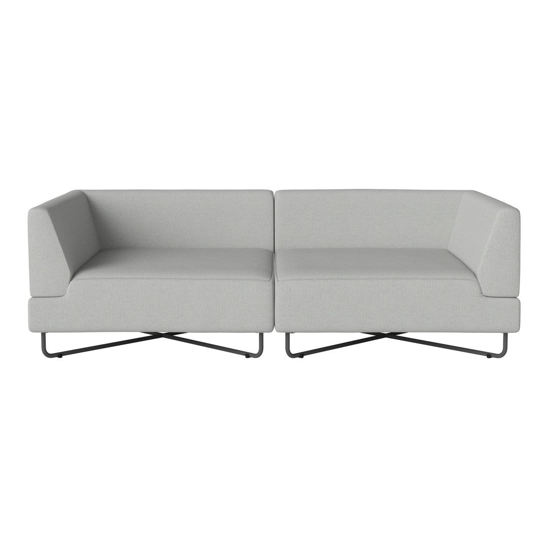 Modern two-piece gray sofa with minimalist design and sleek black metal legs. Perfect for contemporary spaces.