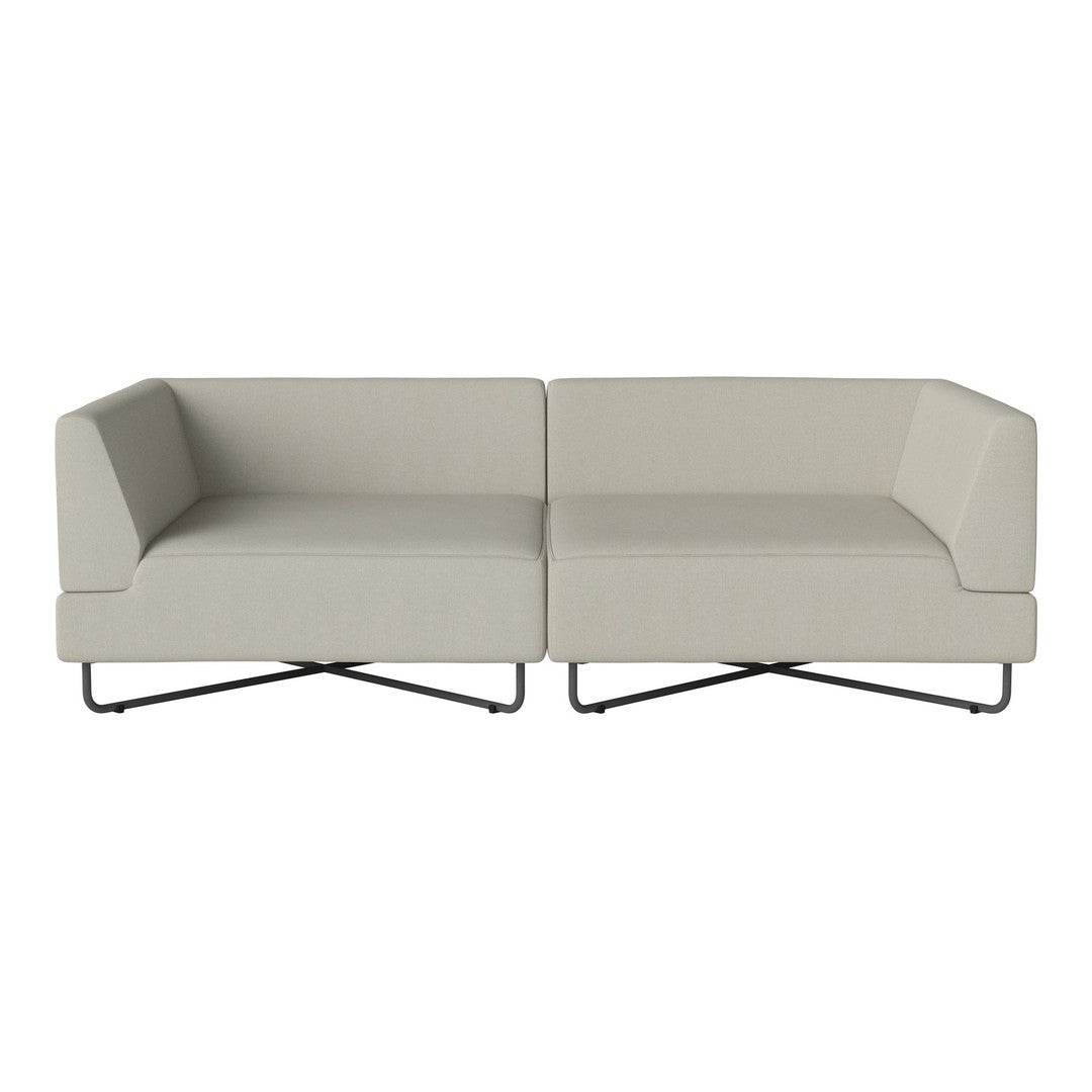 Light gray modern couch with clean lines and a minimalist design, featuring smooth upholstery and a sleek metal base.