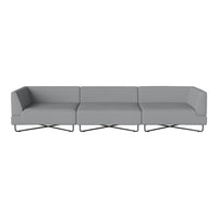 Modern gray sectional sofa with clean lines and a minimalist design, featuring a smooth fabric texture and sleek metal legs.