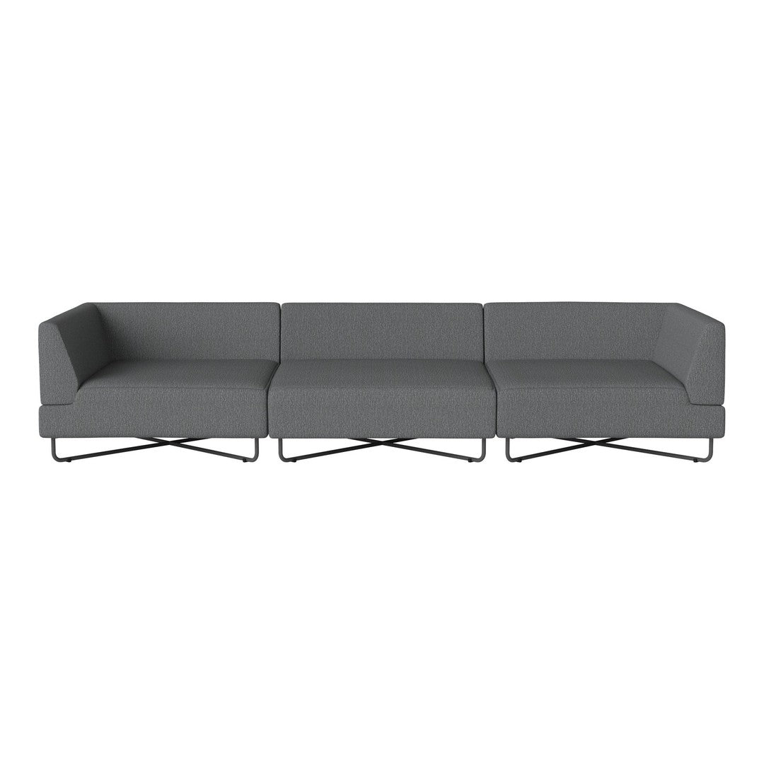 Stylish gray sectional sofa with a modern design and clean lines, featuring a sleek metal base. Perfect for contemporary decor.