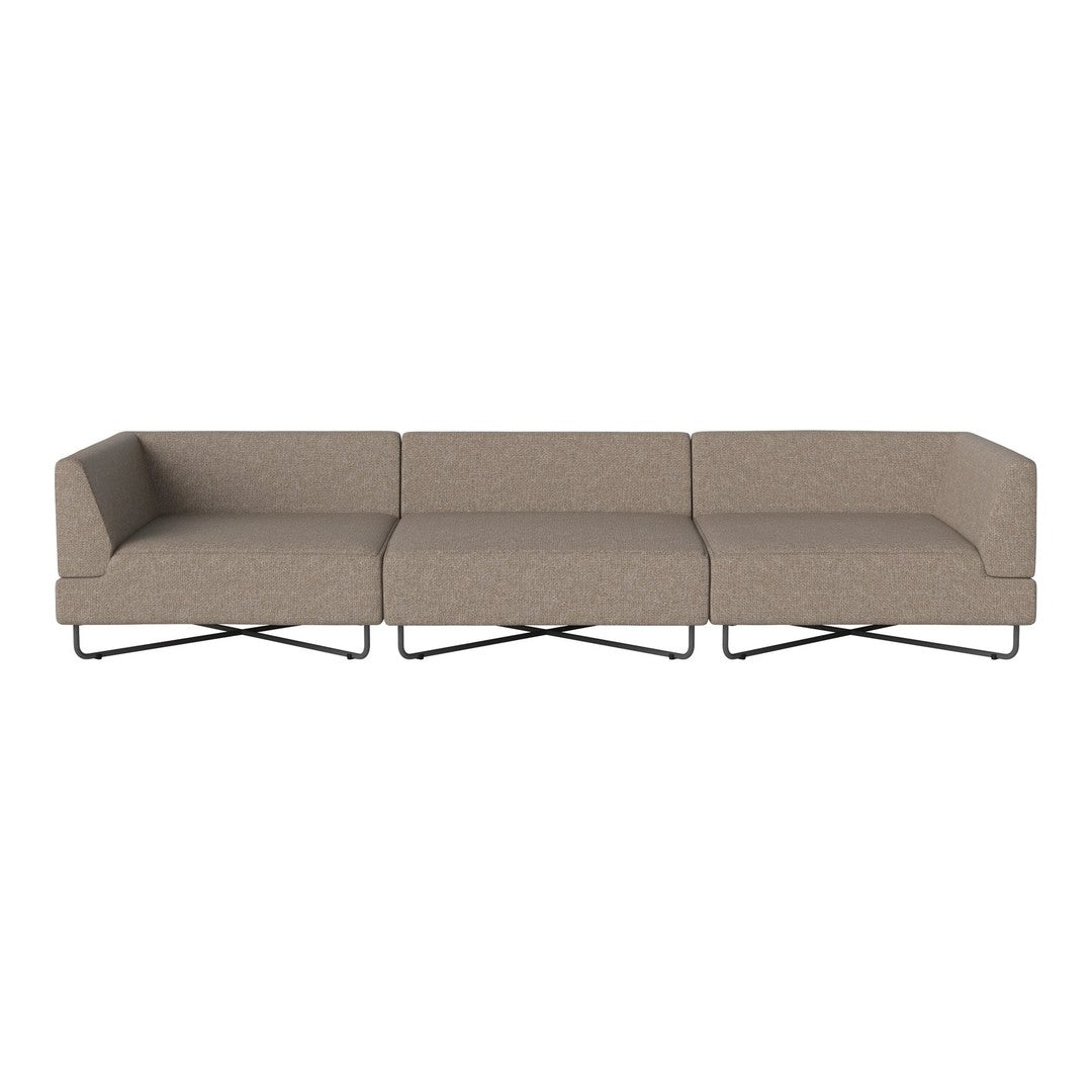 Taupe-colored sectional sofa with a textured fabric and modern chrome legs, offering a minimalist design.