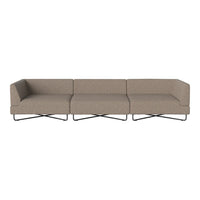 Taupe-colored sectional sofa with a textured fabric and modern chrome legs, offering a minimalist design.