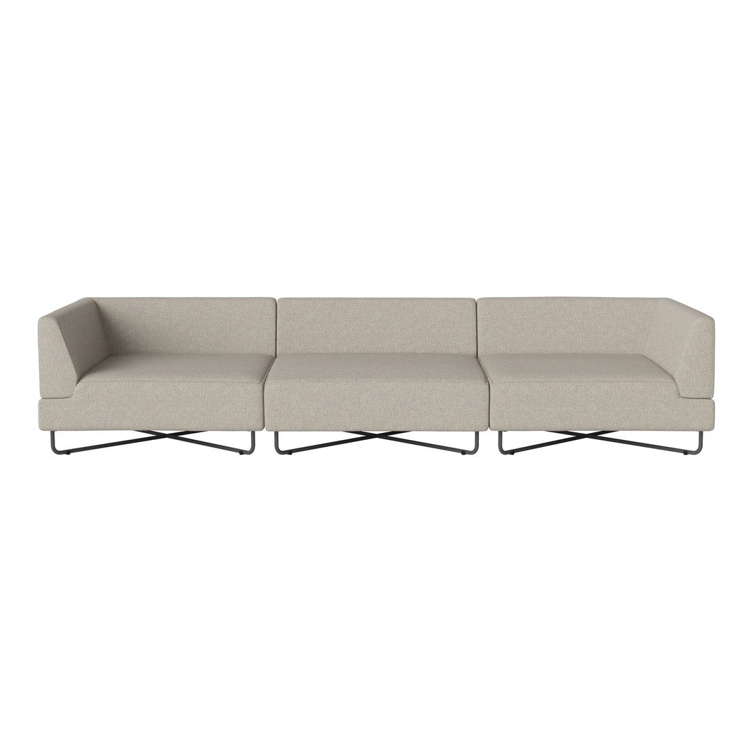 Beige sectional sofa with clean lines and a textured fabric, featuring sleek metal legs for a modern look.