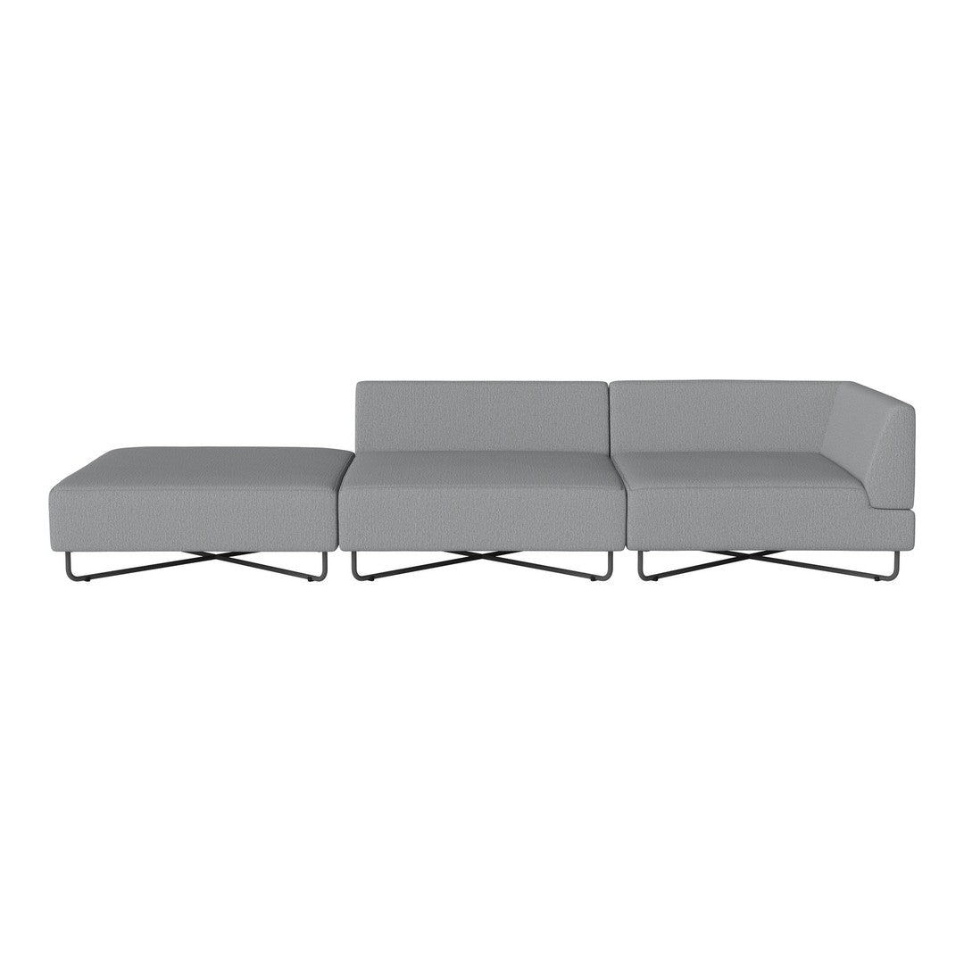 Gray modular sectional sofa with sleek lines and modern metallic legs. Perfect for contemporary living spaces.