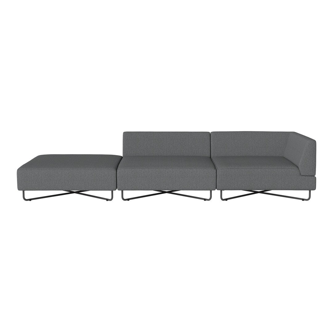 Gray modern sectional sofa with sleek metal legs and minimalistic design, perfect for contemporary living spaces.