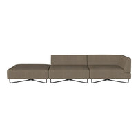 Modern sofa in muted taupe fabric with subtle texture and sleek metal legs, perfect for contemporary decor.
