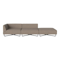 Modern sectional sofa in soft taupe fabric with subtle texture and sleek black metal legs. Perfect for contemporary spaces.