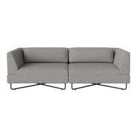 Gray modern sofa featuring clean lines and minimalist design with subtle texture and sleek black metal legs.